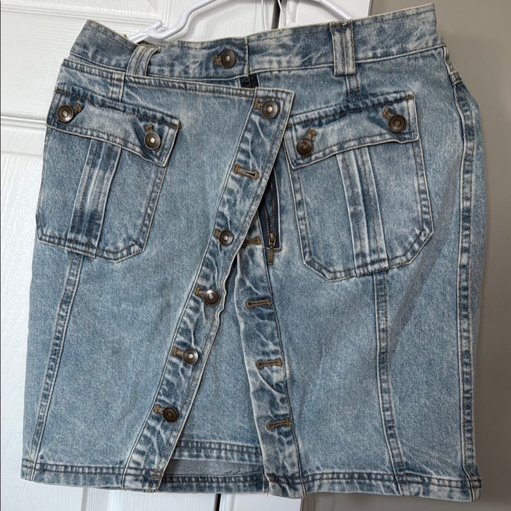 Denim Button-Front Skirt
